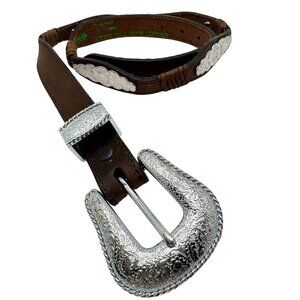 Vtg Resistol Leather Concho Belt Silver-Toned Engraved Buckle Western Cowgirl